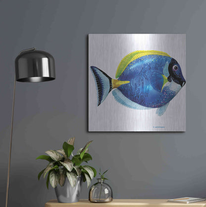 Luxe Metal Art 'Fish 4 Blue Yellow' by Olga and Alexey Drozdov, Metal Wall Art,24x24