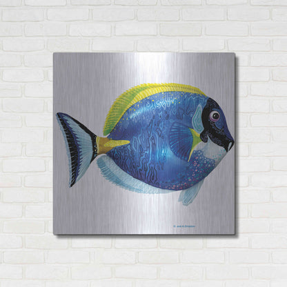 Luxe Metal Art 'Fish 4 Blue Yellow' by Olga and Alexey Drozdov, Metal Wall Art,36x36