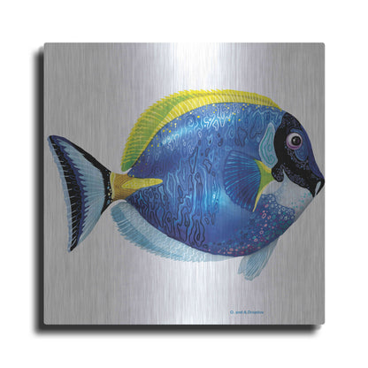 Luxe Metal Art 'Fish 4 Blue Yellow' by Olga and Alexey Drozdov, Metal Wall Art