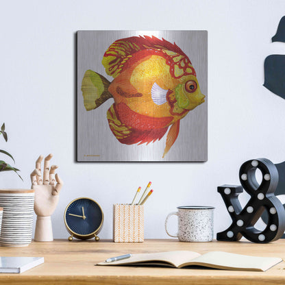 Luxe Metal Art 'Fish 3 Red Yellow' by Olga and Alexey Drozdov, Metal Wall Art,12x12