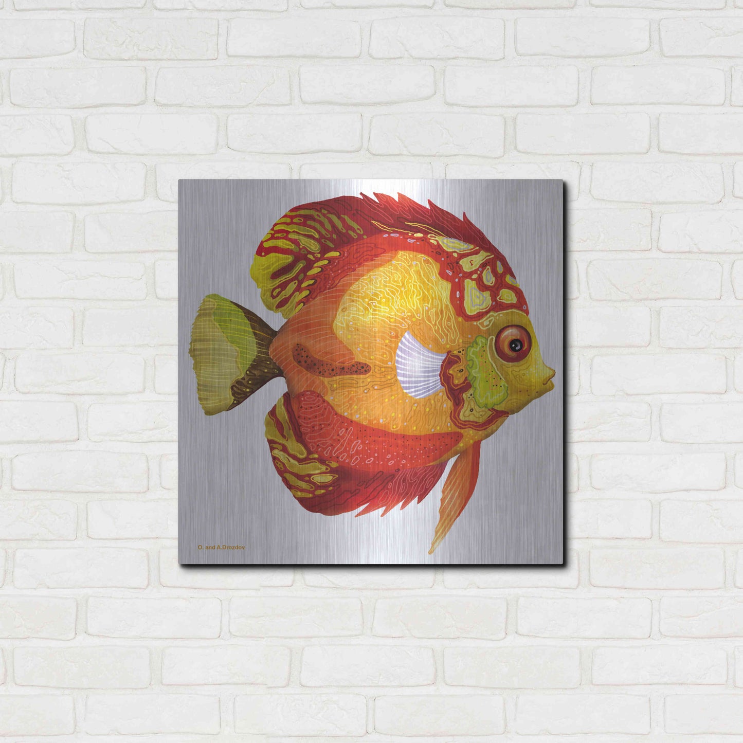 Luxe Metal Art 'Fish 3 Red Yellow' by Olga and Alexey Drozdov, Metal Wall Art,24x24