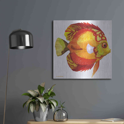 Luxe Metal Art 'Fish 3 Red Yellow' by Olga and Alexey Drozdov, Metal Wall Art,24x24