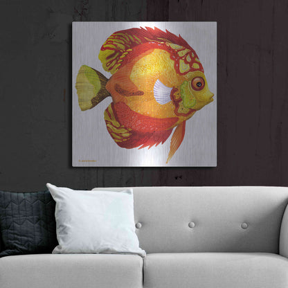 Luxe Metal Art 'Fish 3 Red Yellow' by Olga and Alexey Drozdov, Metal Wall Art,36x36