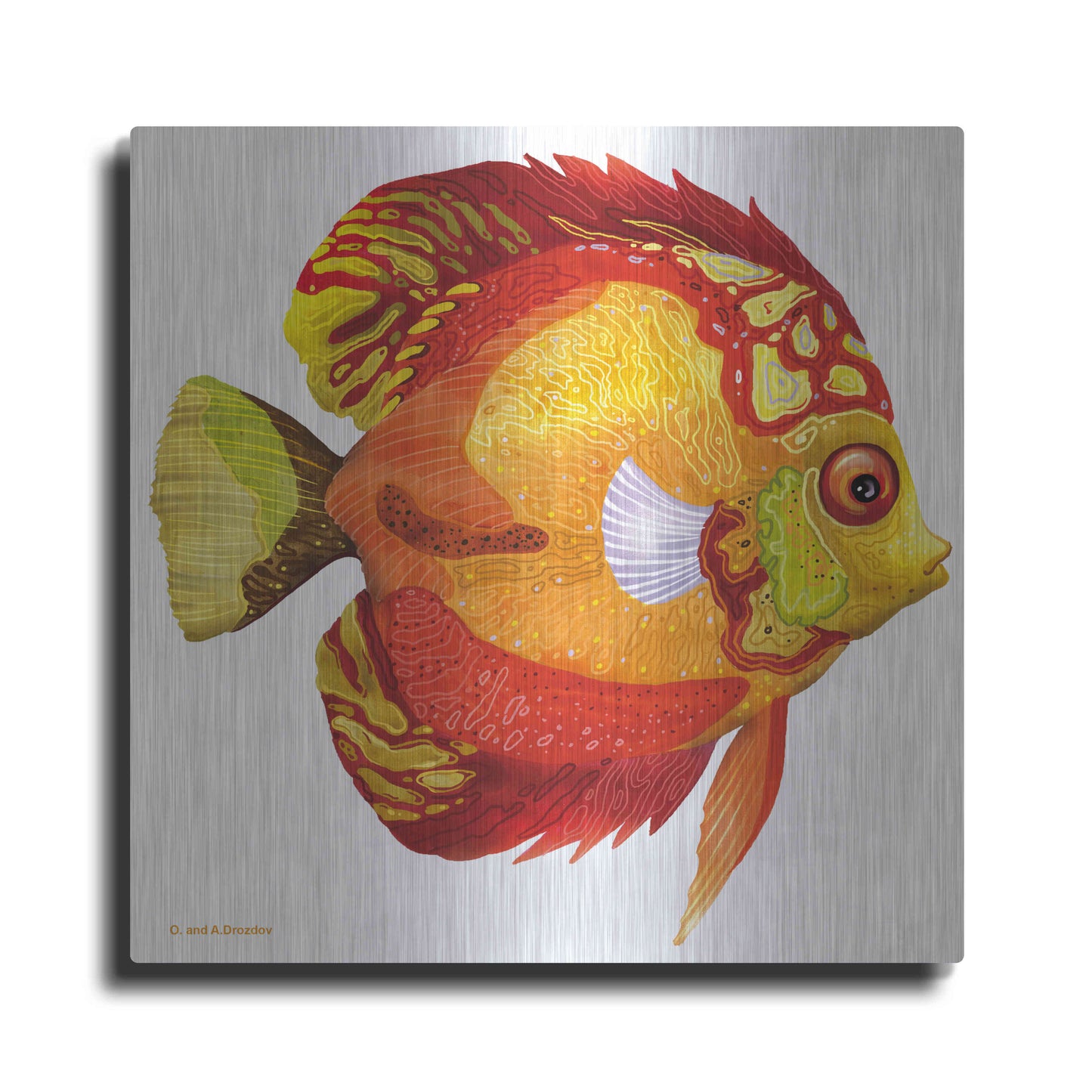 Luxe Metal Art 'Fish 3 Red Yellow' by Olga and Alexey Drozdov, Metal Wall Art