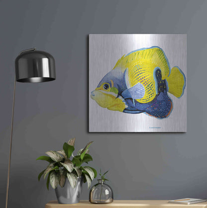 Luxe Metal Art 'Fish 3 Blue Yellow' by Olga and Alexey Drozdov, Metal Wall Art,24x24