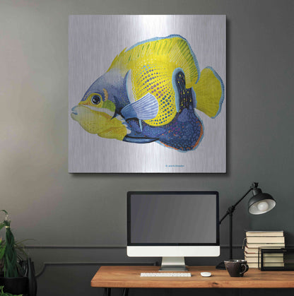 Luxe Metal Art 'Fish 3 Blue Yellow' by Olga and Alexey Drozdov, Metal Wall Art,36x36