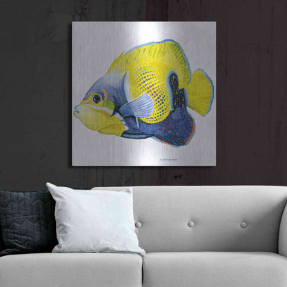 Luxe Metal Art 'Fish 3 Blue Yellow' by Olga and Alexey Drozdov, Metal Wall Art,36x36