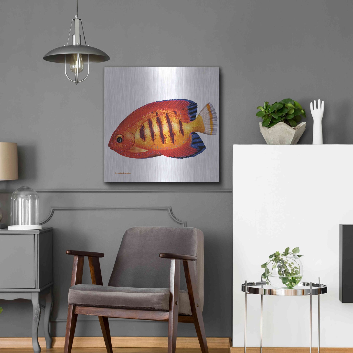 Luxe Metal Art 'Fish 2 Red Yellow' by Olga and Alexey Drozdov, Metal Wall Art,24x24