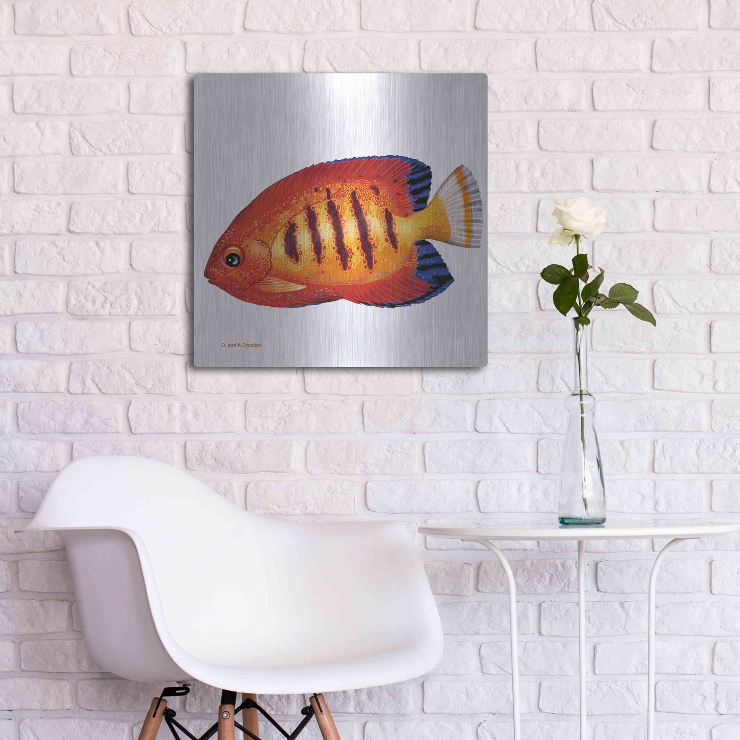 Luxe Metal Art 'Fish 2 Red Yellow' by Olga and Alexey Drozdov, Metal Wall Art,24x24