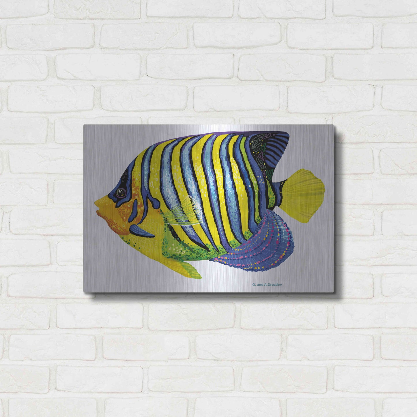 Luxe Metal Art 'Fish 2 Blue Yellow' by Olga and Alexey Drozdov, Metal Wall Art,24x16