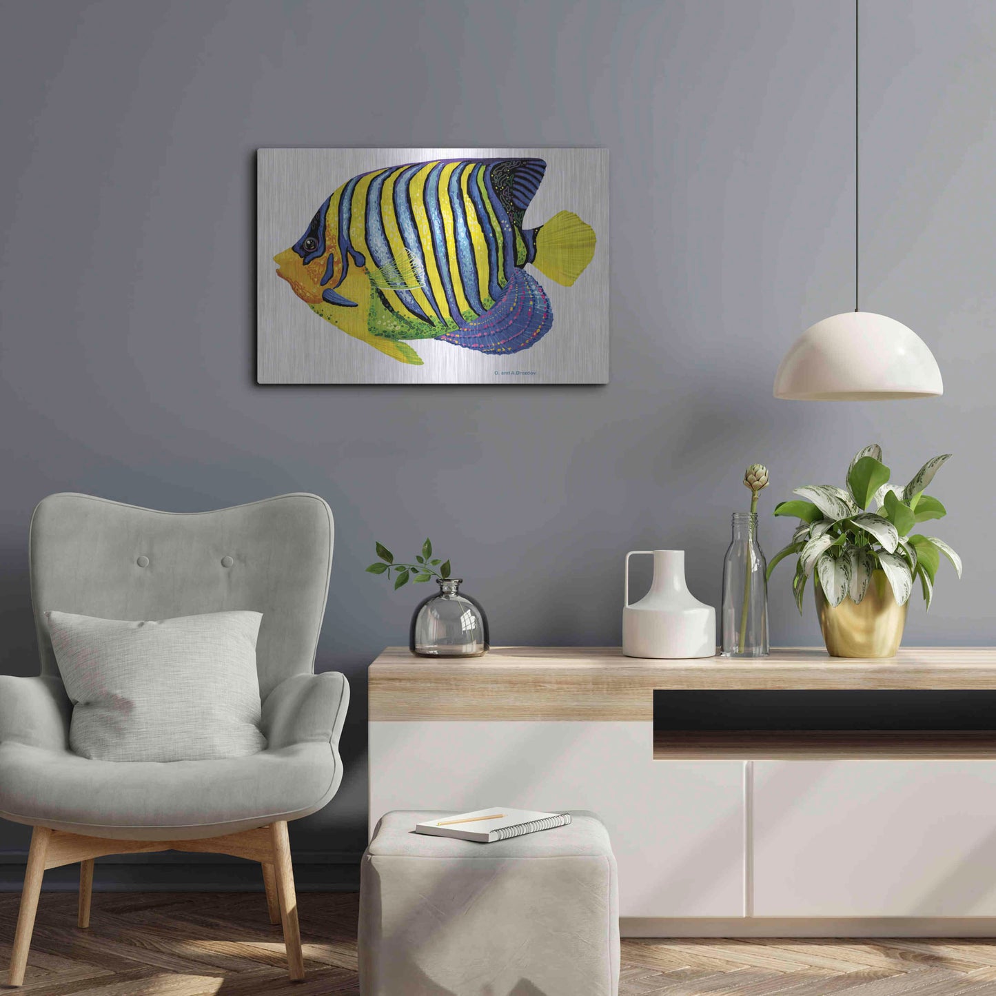 Luxe Metal Art 'Fish 2 Blue Yellow' by Olga and Alexey Drozdov, Metal Wall Art,24x16