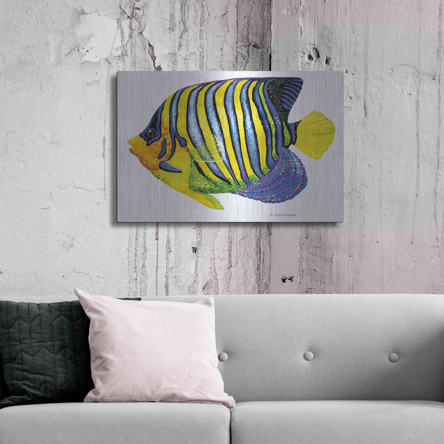 Luxe Metal Art 'Fish 2 Blue Yellow' by Olga and Alexey Drozdov, Metal Wall Art,36x24