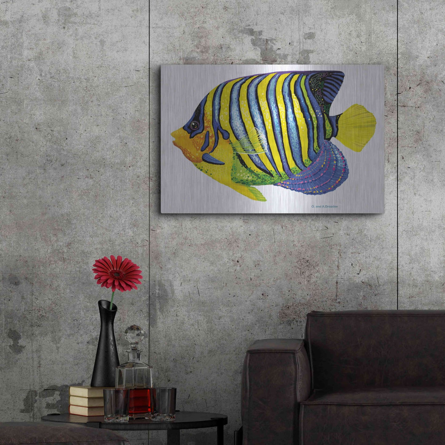 Luxe Metal Art 'Fish 2 Blue Yellow' by Olga and Alexey Drozdov, Metal Wall Art,36x24