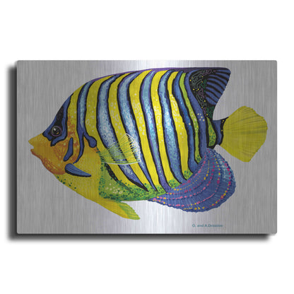 Luxe Metal Art 'Fish 2 Blue Yellow' by Olga and Alexey Drozdov, Metal Wall Art