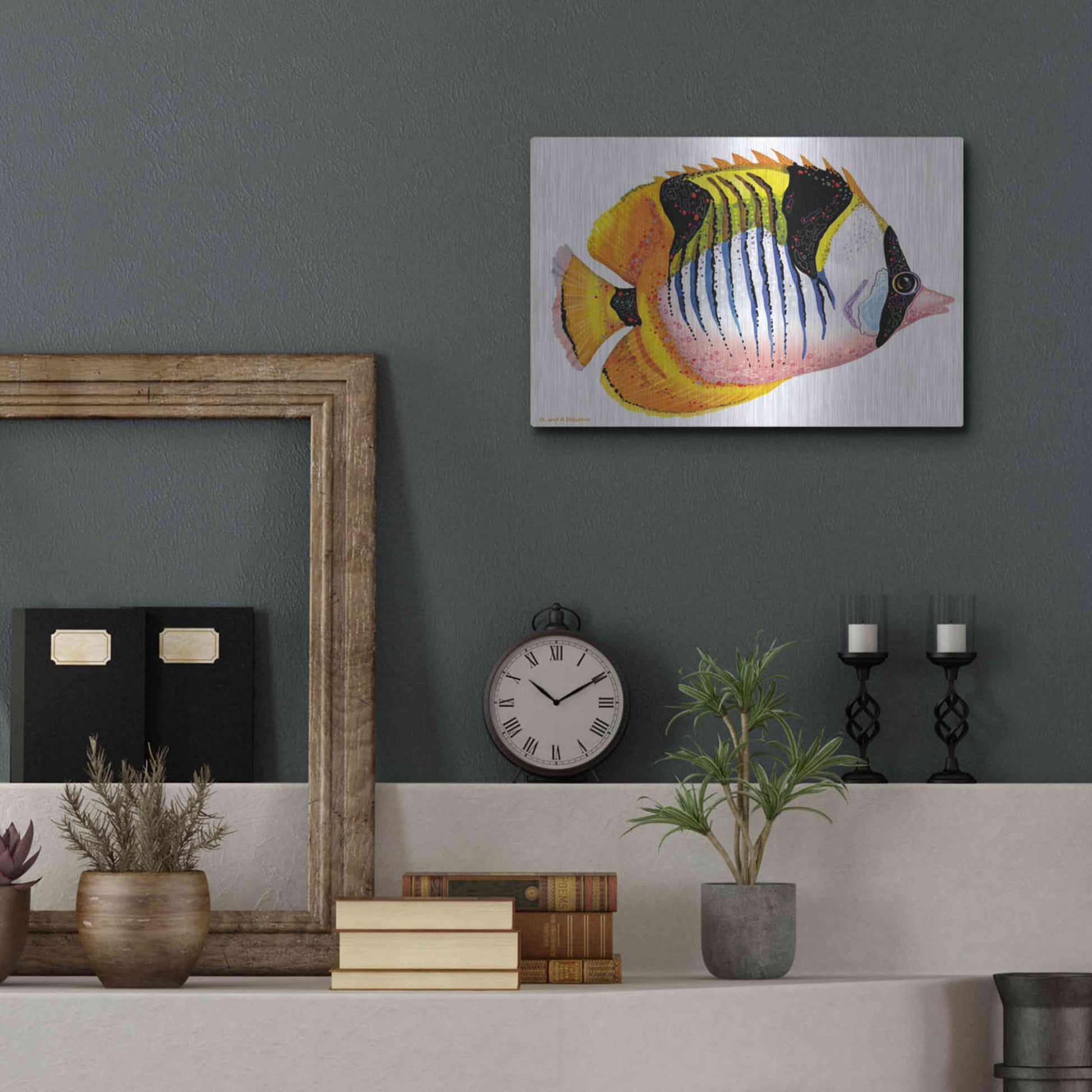 Luxe Metal Art 'Fish 1 Red Yellow' by Olga and Alexey Drozdov, Metal Wall Art,16x12