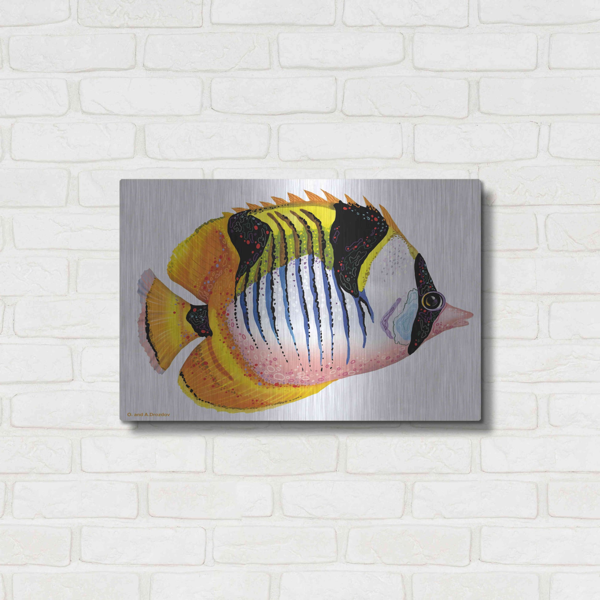 Luxe Metal Art 'Fish 1 Red Yellow' by Olga and Alexey Drozdov, Metal Wall Art,24x16