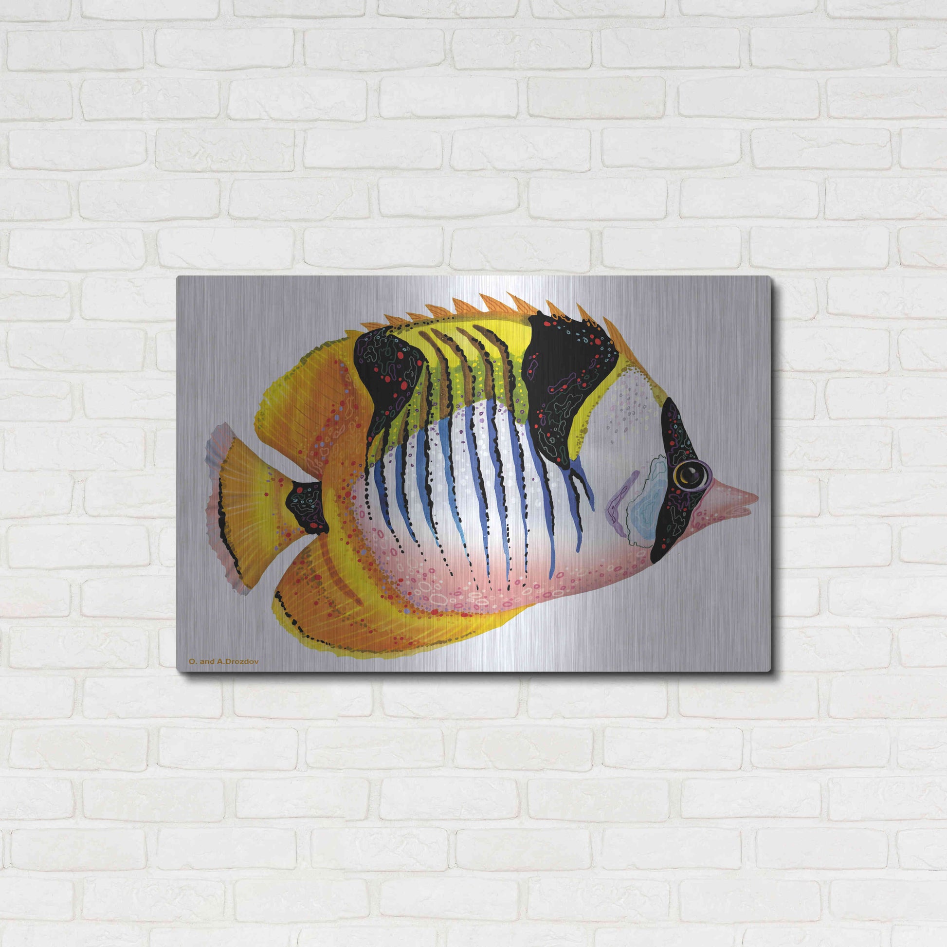 Luxe Metal Art 'Fish 1 Red Yellow' by Olga and Alexey Drozdov, Metal Wall Art,36x24