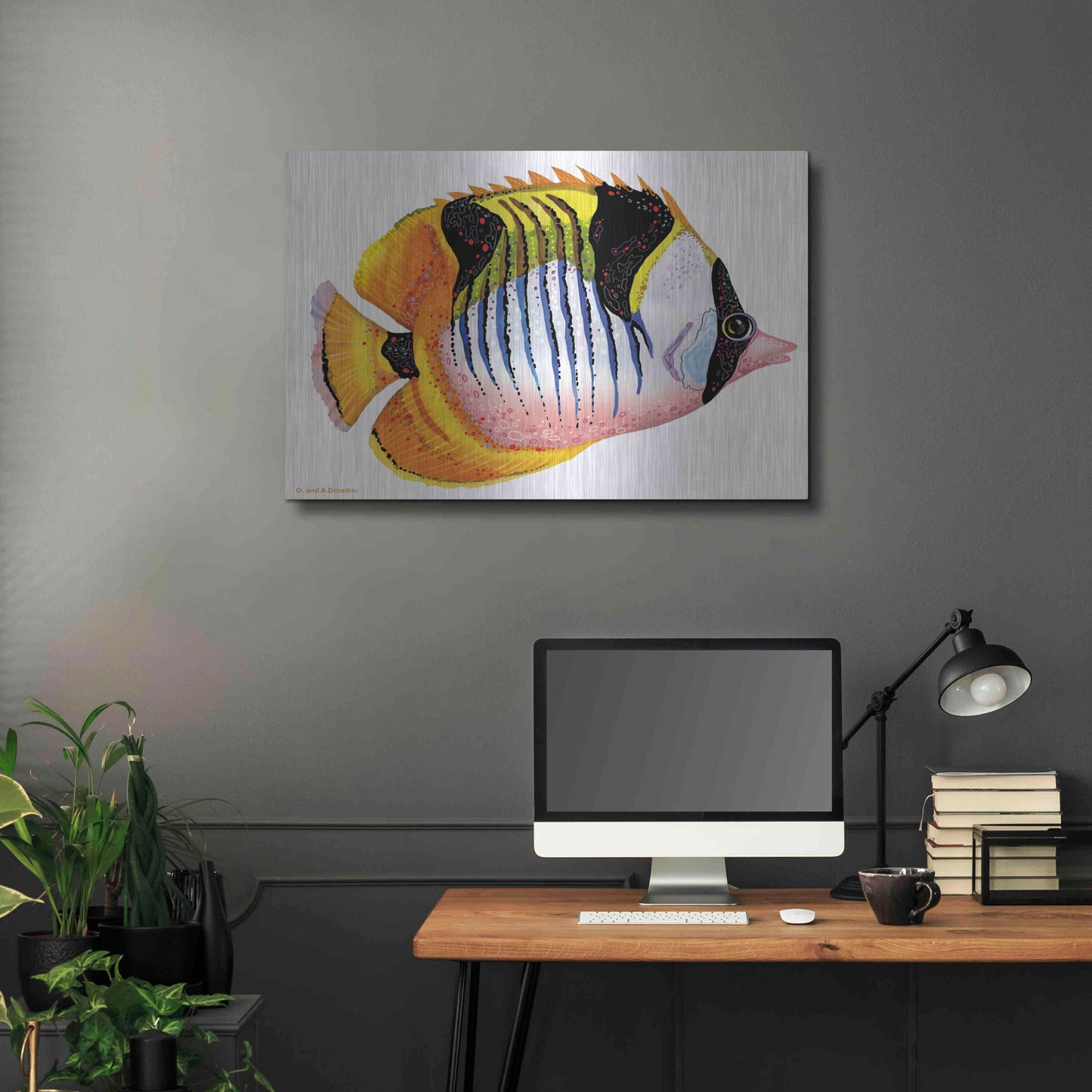 Luxe Metal Art 'Fish 1 Red Yellow' by Olga and Alexey Drozdov, Metal Wall Art,36x24