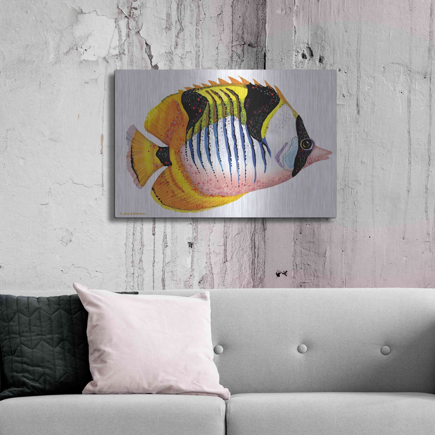 Luxe Metal Art 'Fish 1 Red Yellow' by Olga and Alexey Drozdov, Metal Wall Art,36x24