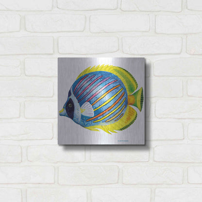 Luxe Metal Art 'Fish 1 Blue Yellow' by Olga and Alexey Drozdov, Metal Wall Art,12x12