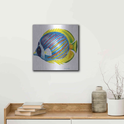 Luxe Metal Art 'Fish 1 Blue Yellow' by Olga and Alexey Drozdov, Metal Wall Art,12x12