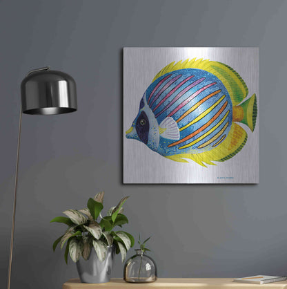 Luxe Metal Art 'Fish 1 Blue Yellow' by Olga and Alexey Drozdov, Metal Wall Art,24x24