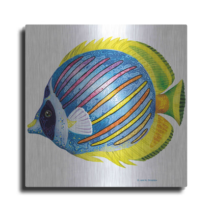 Luxe Metal Art 'Fish 1 Blue Yellow' by Olga and Alexey Drozdov, Metal Wall Art