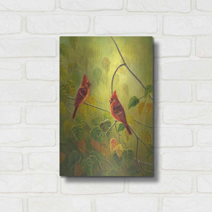Luxe Metal Art 'Autumn Cardinals' by Patricia Feathers, Metal Wall Art,12x16