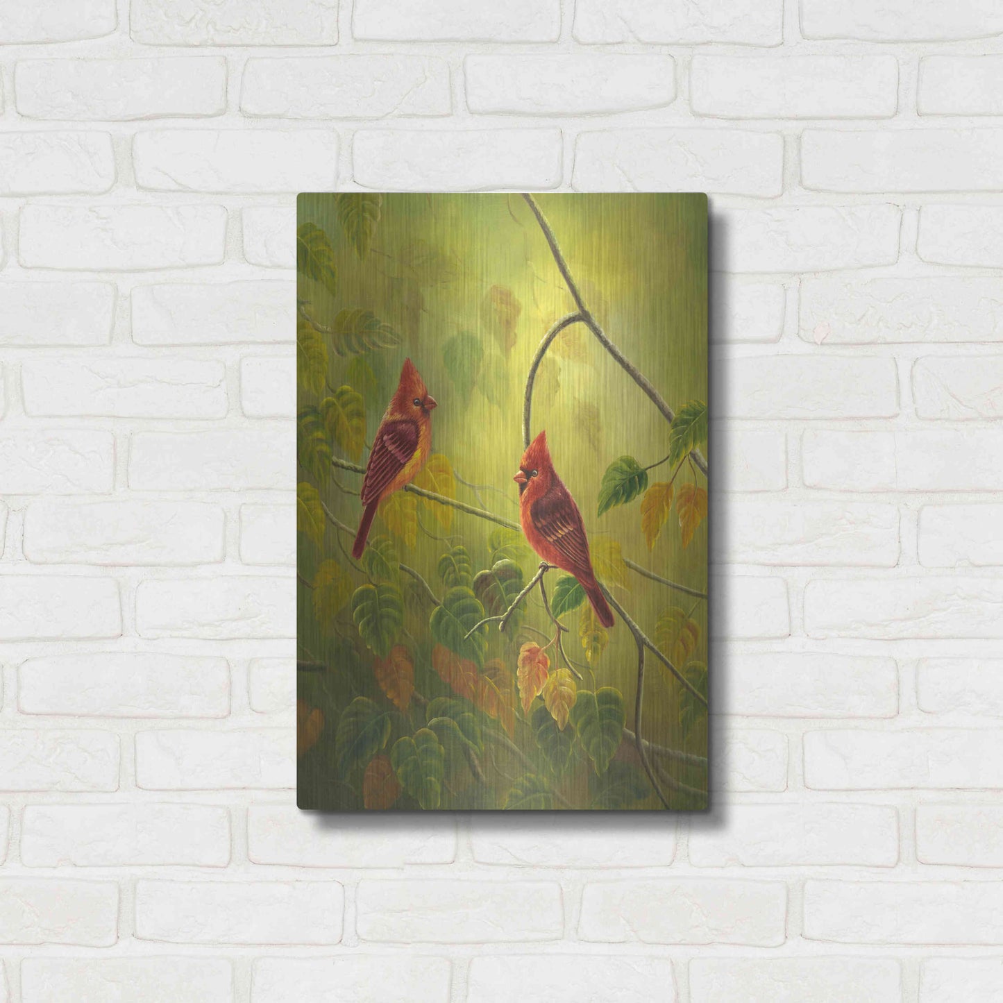 Luxe Metal Art 'Autumn Cardinals' by Patricia Feathers, Metal Wall Art,16x24