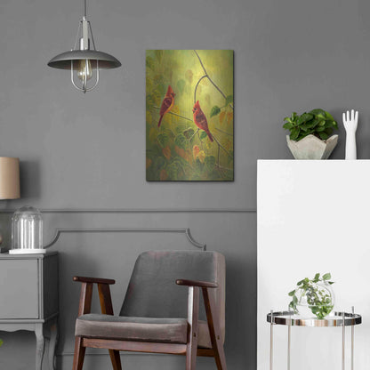 Luxe Metal Art 'Autumn Cardinals' by Patricia Feathers, Metal Wall Art,16x24