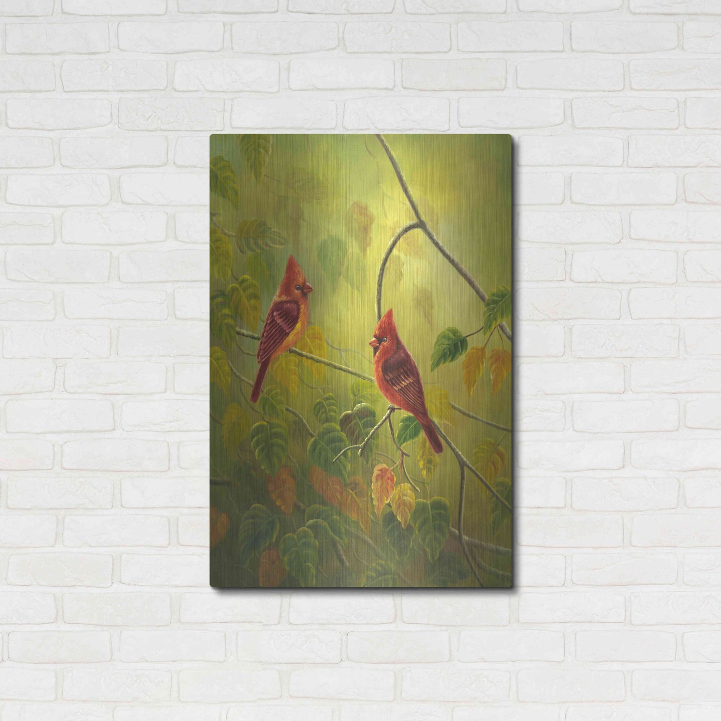 Luxe Metal Art 'Autumn Cardinals' by Patricia Feathers, Metal Wall Art,24x36