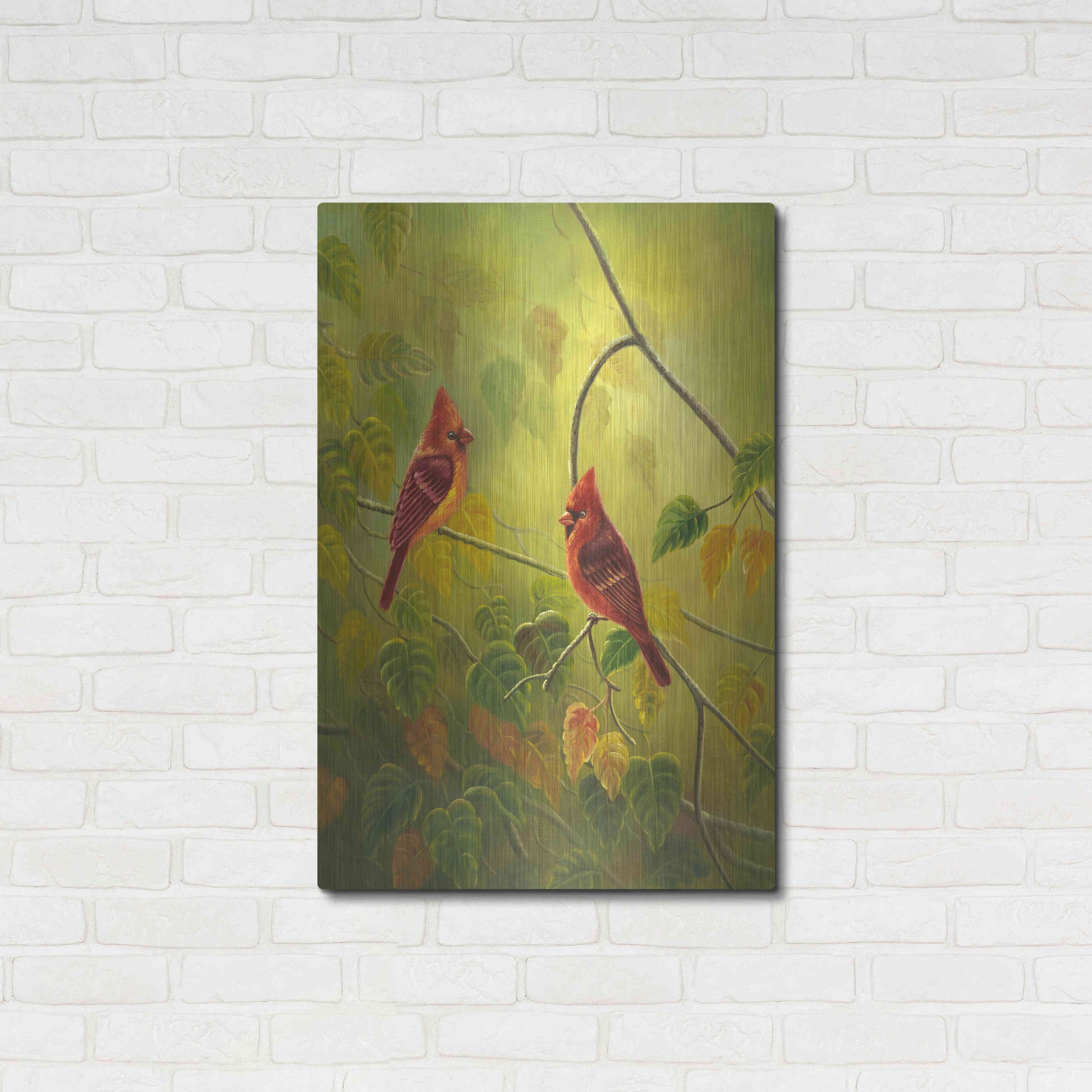 Luxe Metal Art 'Autumn Cardinals' by Patricia Feathers, Metal Wall Art,24x36