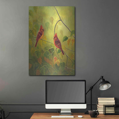 Luxe Metal Art 'Autumn Cardinals' by Patricia Feathers, Metal Wall Art,24x36