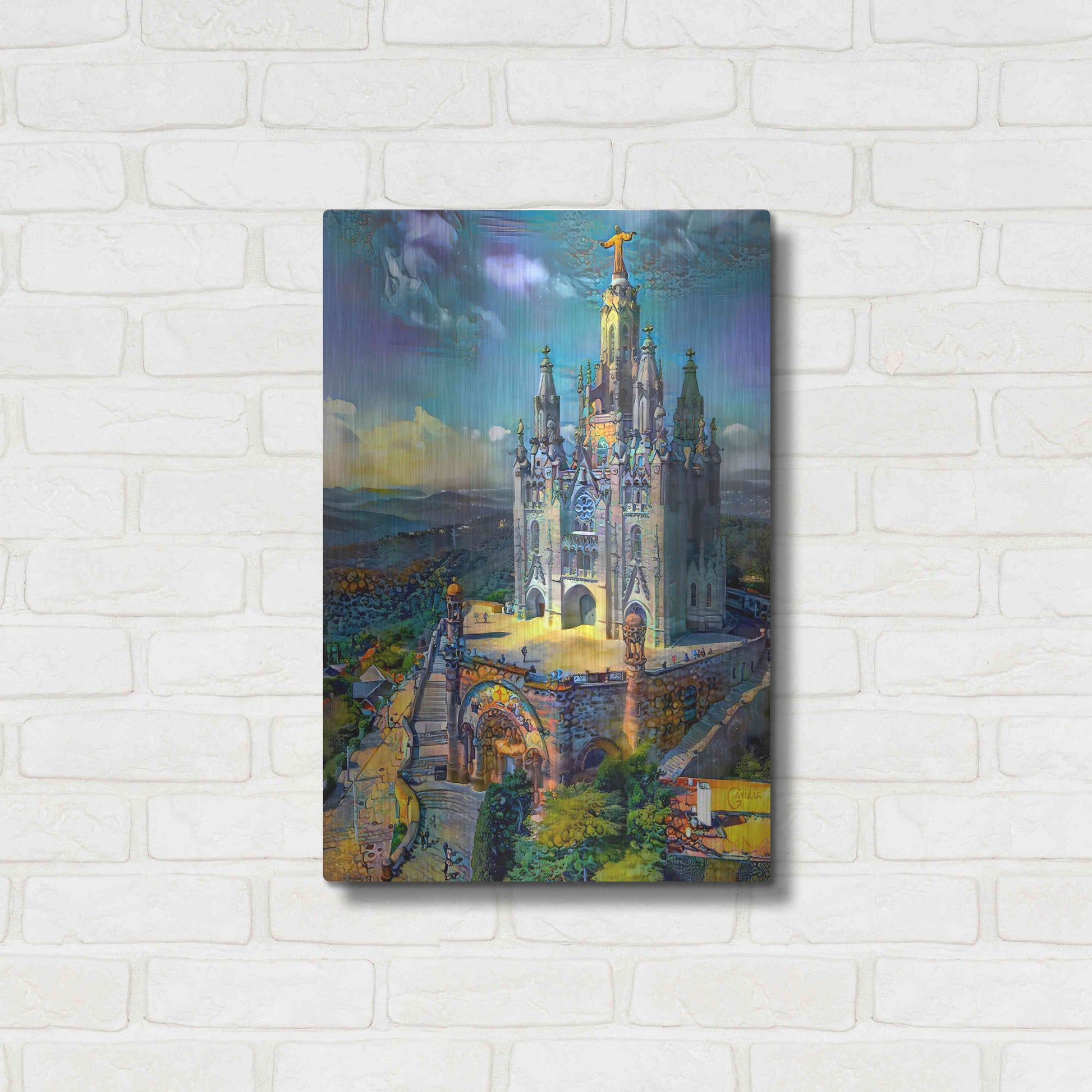 Luxe Metal Art 'Barcelona Spain Tibidabo Church' by Pedro Gavidia, Metal Wall Art,16x24