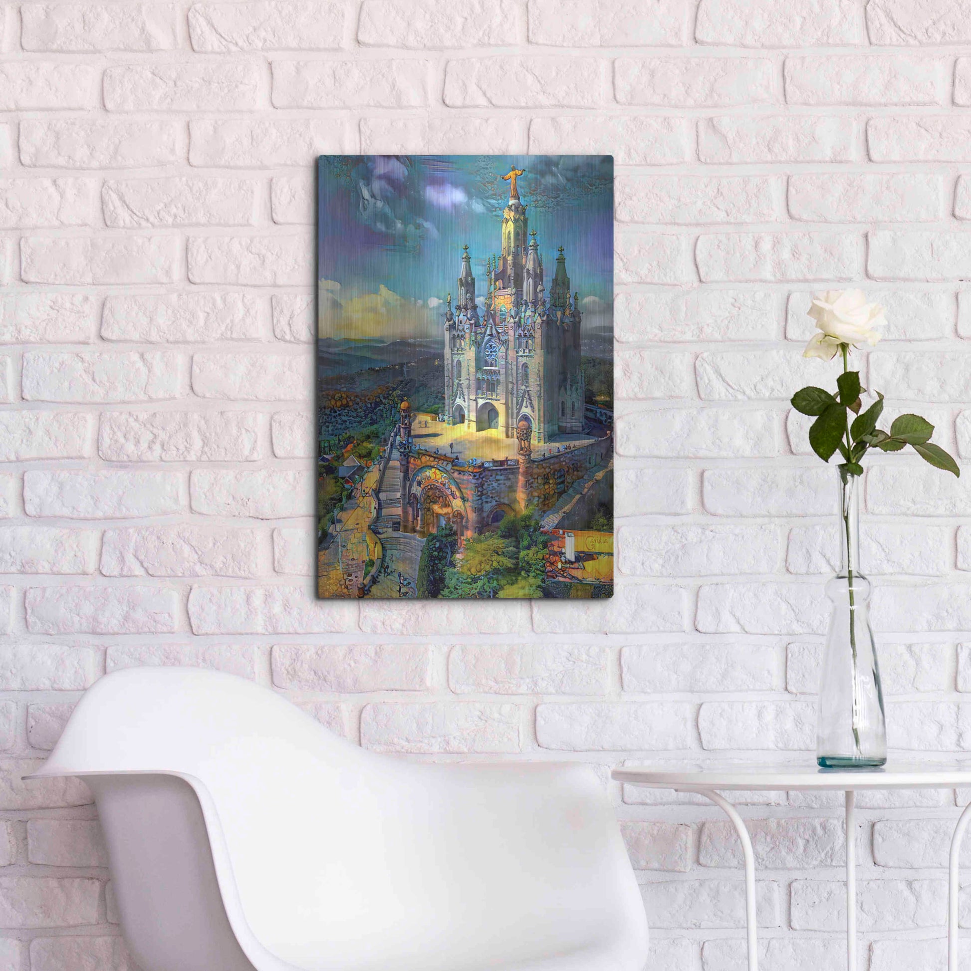 Luxe Metal Art 'Barcelona Spain Tibidabo Church' by Pedro Gavidia, Metal Wall Art,16x24
