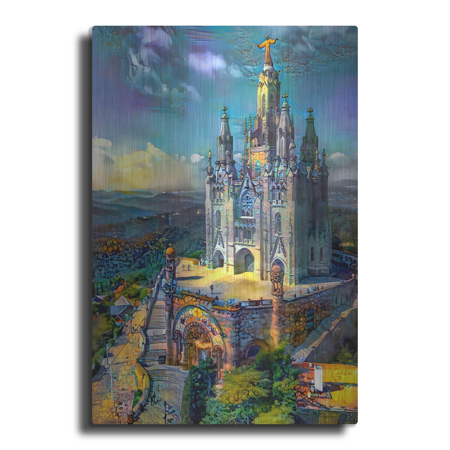 Luxe Metal Art 'Barcelona Spain Tibidabo Church' by Pedro Gavidia, Metal Wall Art