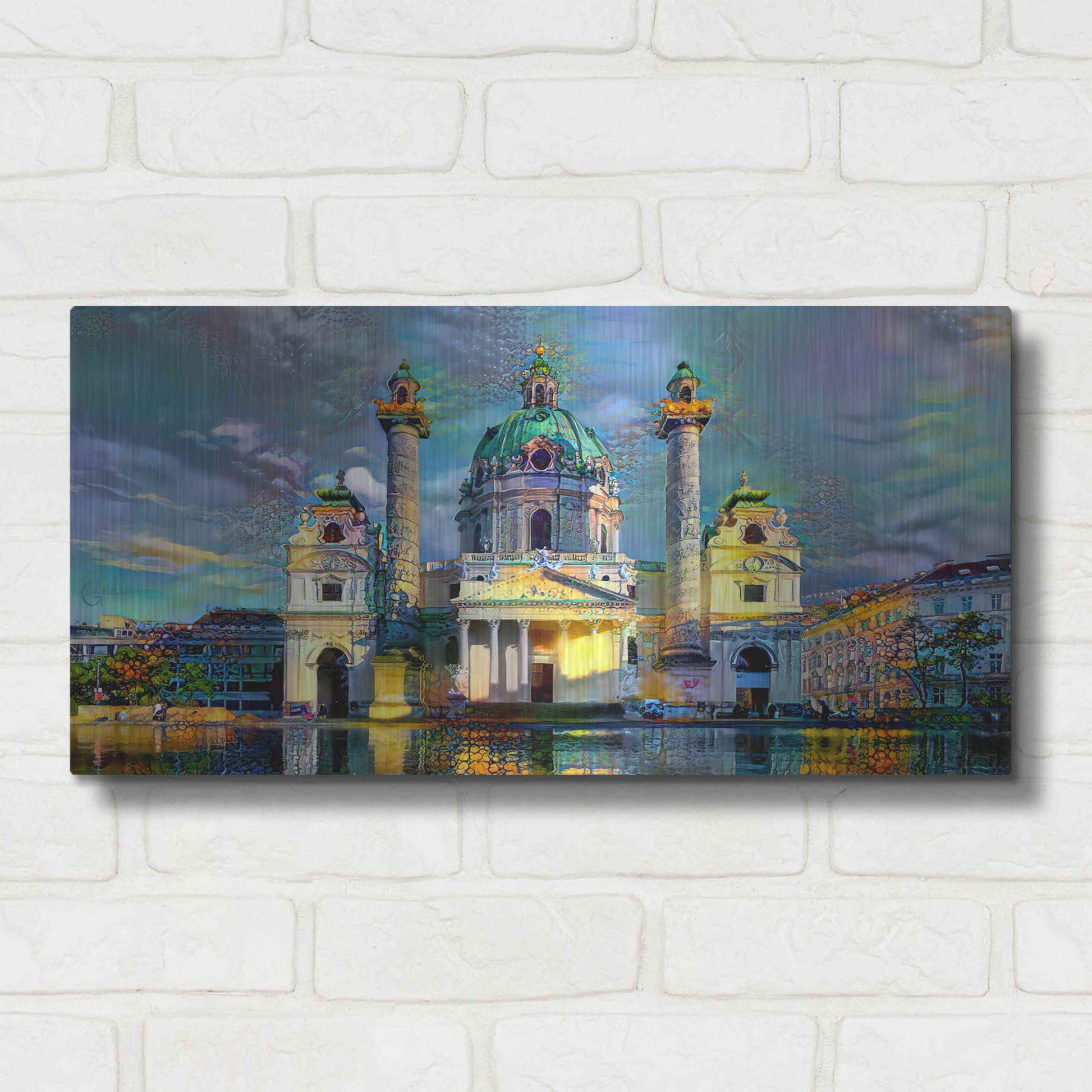 Luxe Metal Art 'Vienna Austria Karlskirche' by Pedro Gavidia, Metal Wall Art,24x12