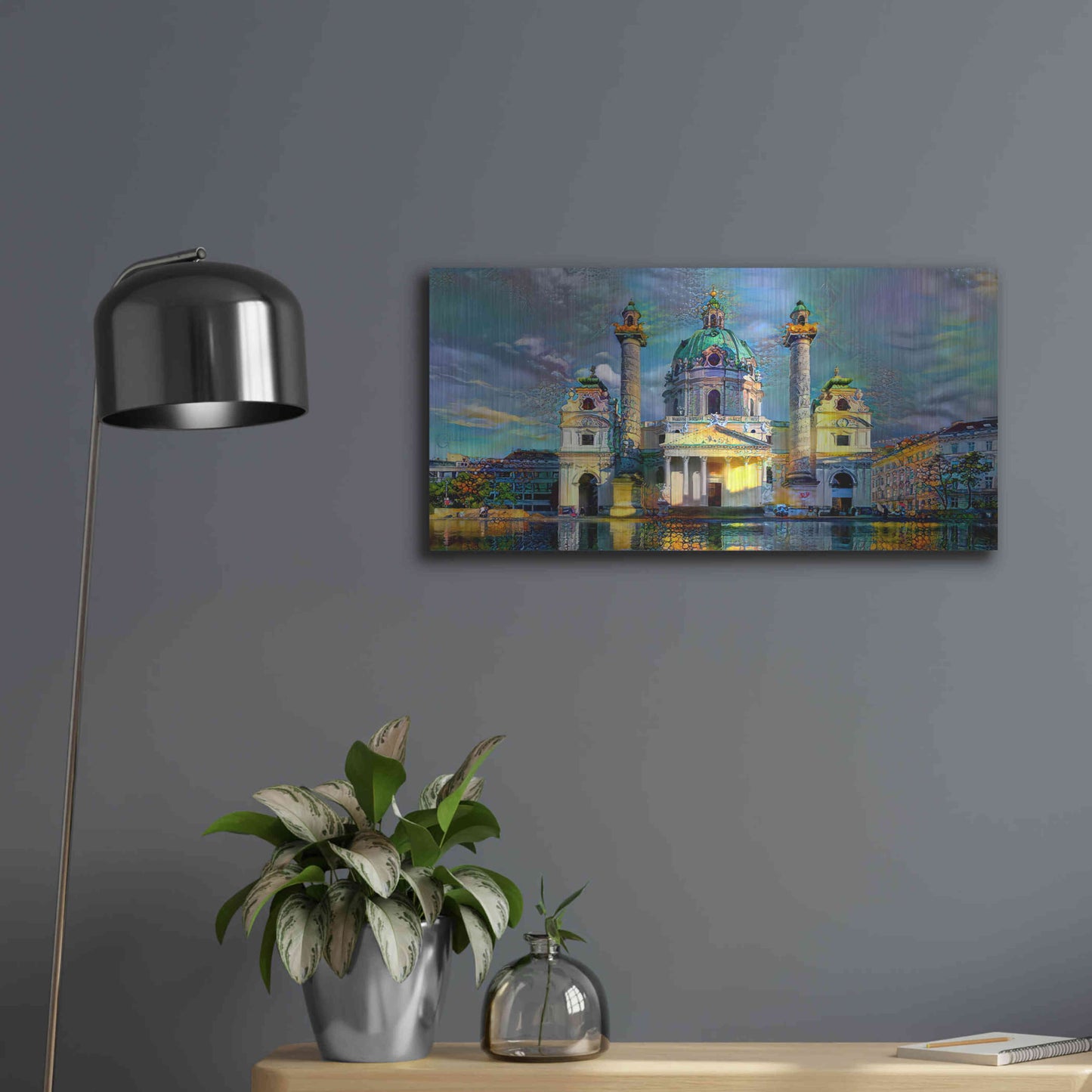 Luxe Metal Art 'Vienna Austria Karlskirche' by Pedro Gavidia, Metal Wall Art,24x12