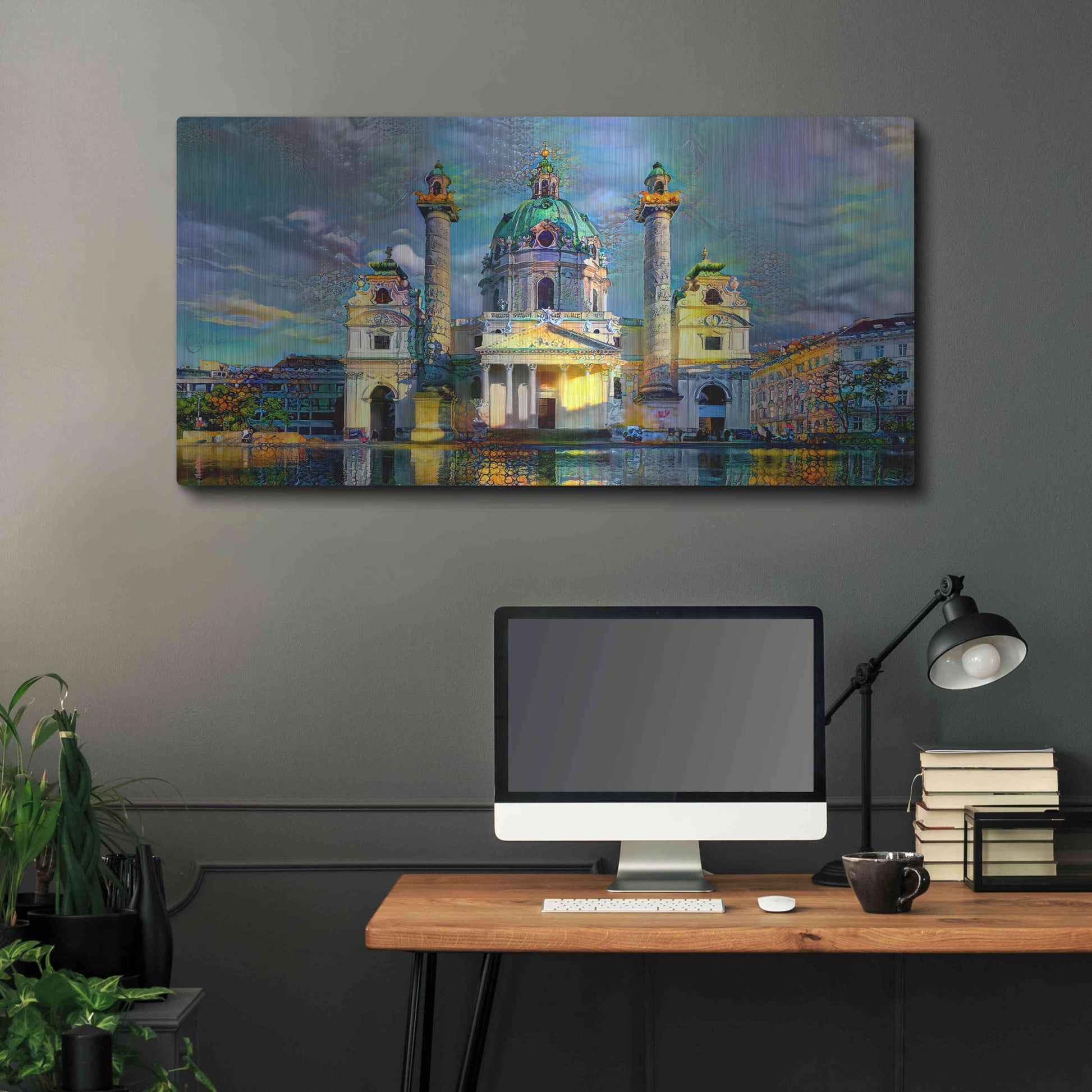 Luxe Metal Art 'Vienna Austria Karlskirche' by Pedro Gavidia, Metal Wall Art,48x24