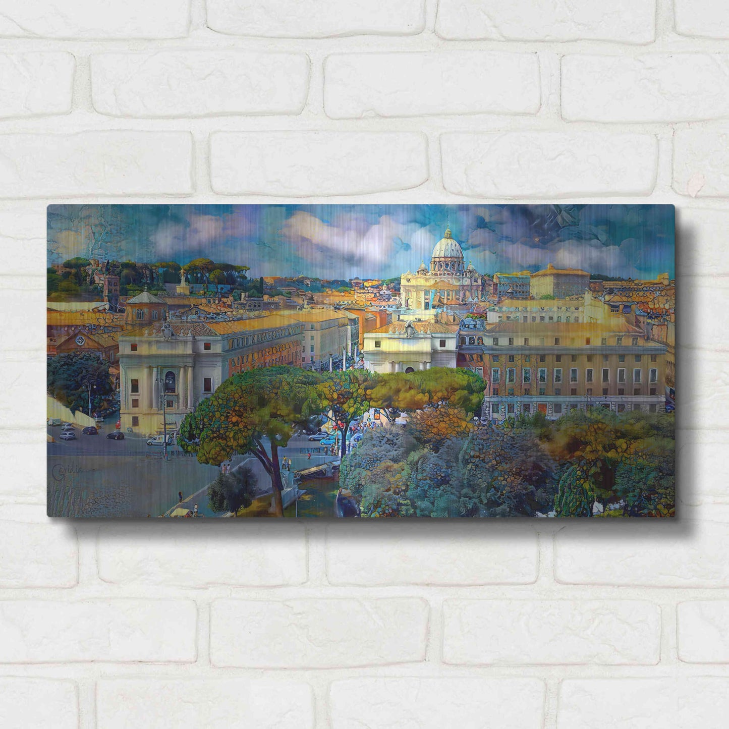 Luxe Metal Art 'Vaticano San Pedro from San Angelo' by Pedro Gavidia, Metal Wall Art,24x12
