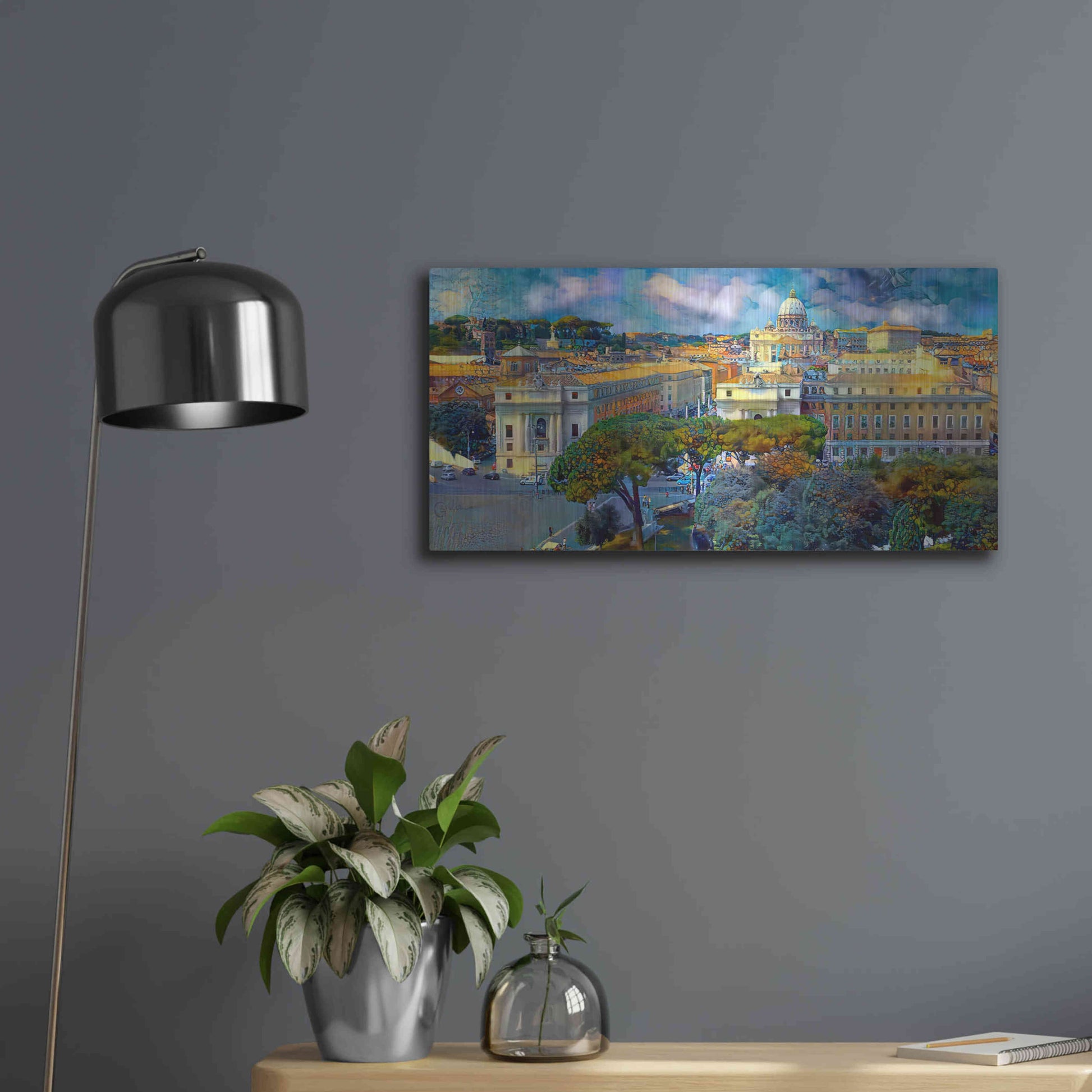 Luxe Metal Art 'Vaticano San Pedro from San Angelo' by Pedro Gavidia, Metal Wall Art,24x12