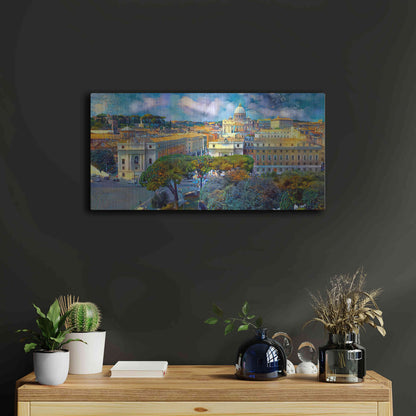 Luxe Metal Art 'Vaticano San Pedro from San Angelo' by Pedro Gavidia, Metal Wall Art,24x12