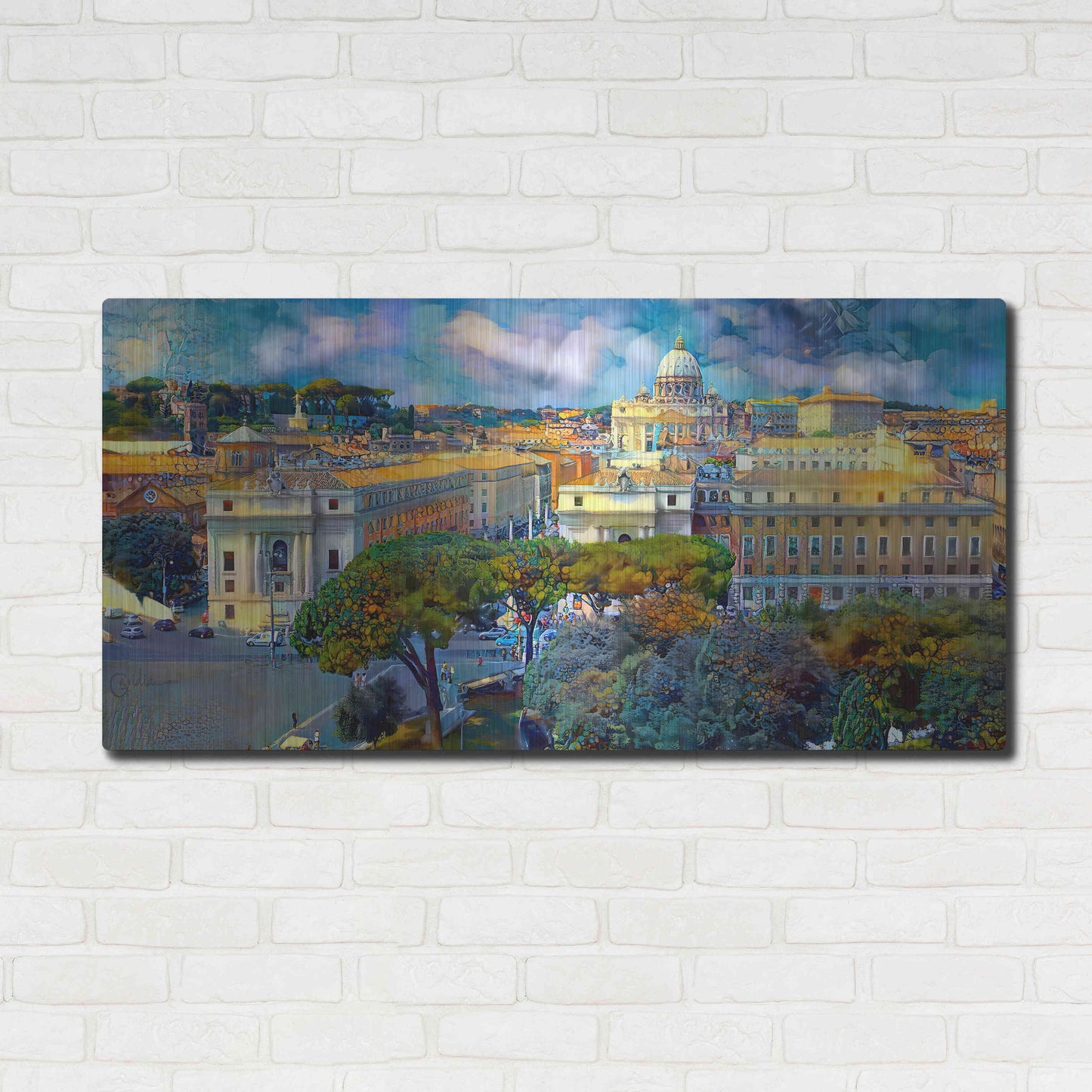 Luxe Metal Art 'Vaticano San Pedro from San Angelo' by Pedro Gavidia, Metal Wall Art,48x24