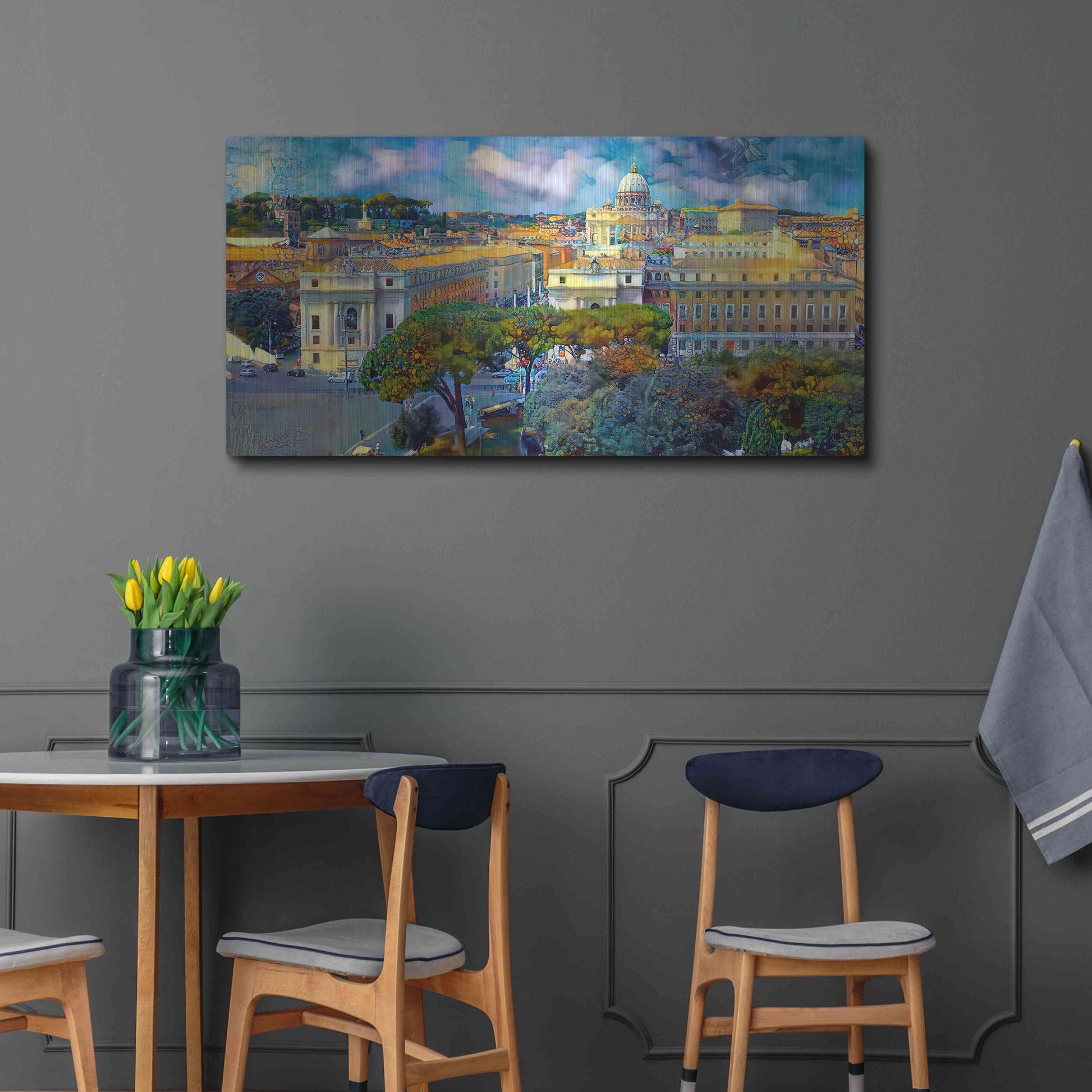 Luxe Metal Art 'Vaticano San Pedro from San Angelo' by Pedro Gavidia, Metal Wall Art,48x24