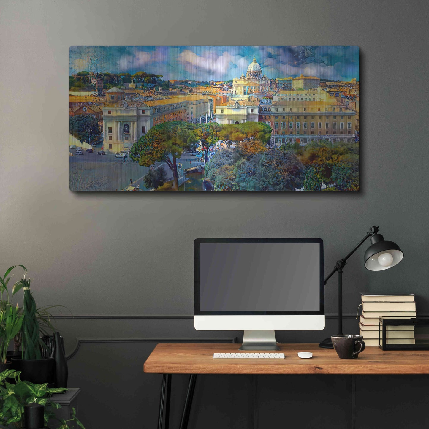 Luxe Metal Art 'Vaticano San Pedro from San Angelo' by Pedro Gavidia, Metal Wall Art,48x24