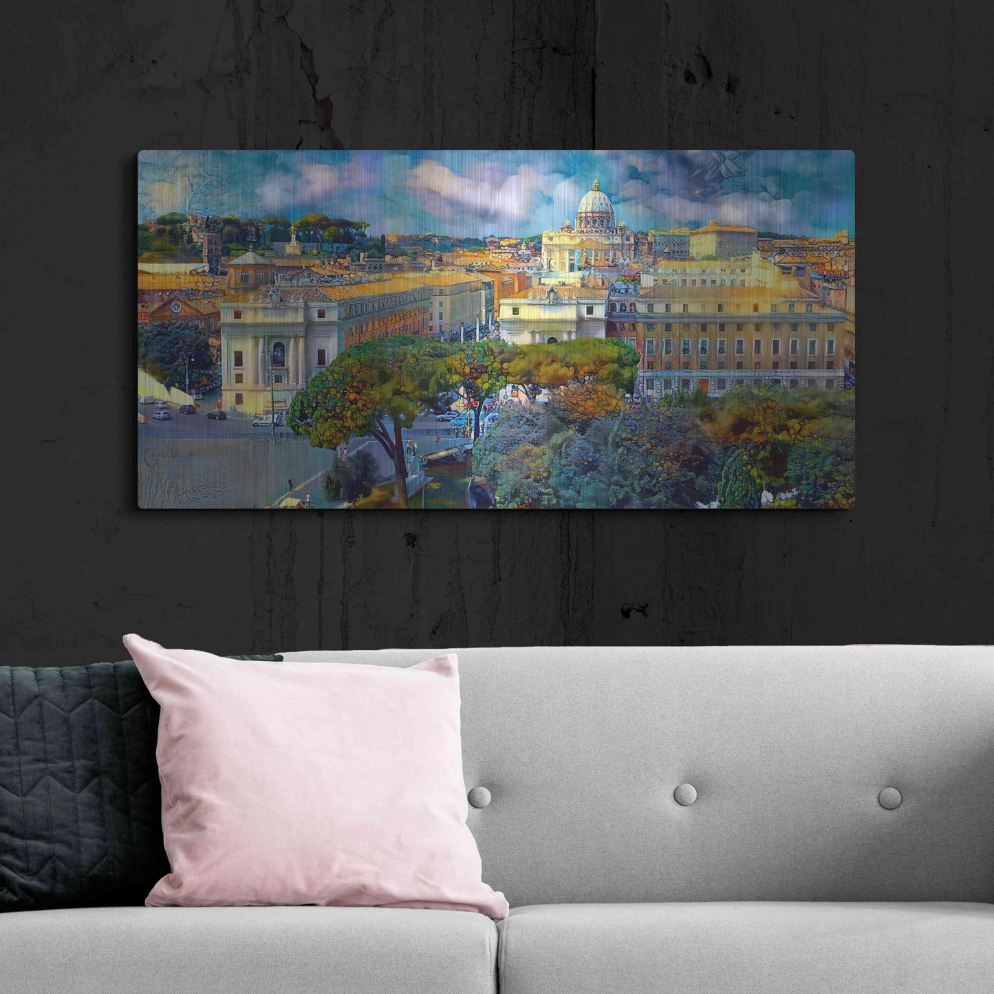 Luxe Metal Art 'Vaticano San Pedro from San Angelo' by Pedro Gavidia, Metal Wall Art,48x24