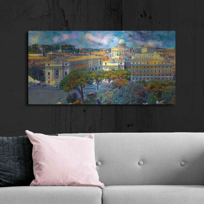Luxe Metal Art 'Vaticano San Pedro from San Angelo' by Pedro Gavidia, Metal Wall Art,48x24