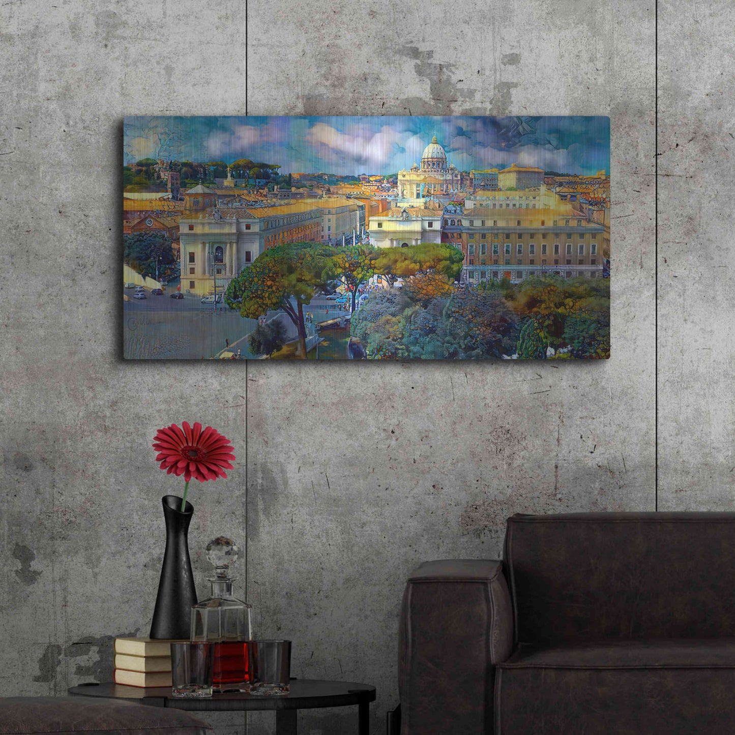 Luxe Metal Art 'Vaticano San Pedro from San Angelo' by Pedro Gavidia, Metal Wall Art,48x24