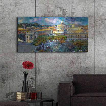 Luxe Metal Art 'Vaticano San Pedro from San Angelo' by Pedro Gavidia, Metal Wall Art,48x24