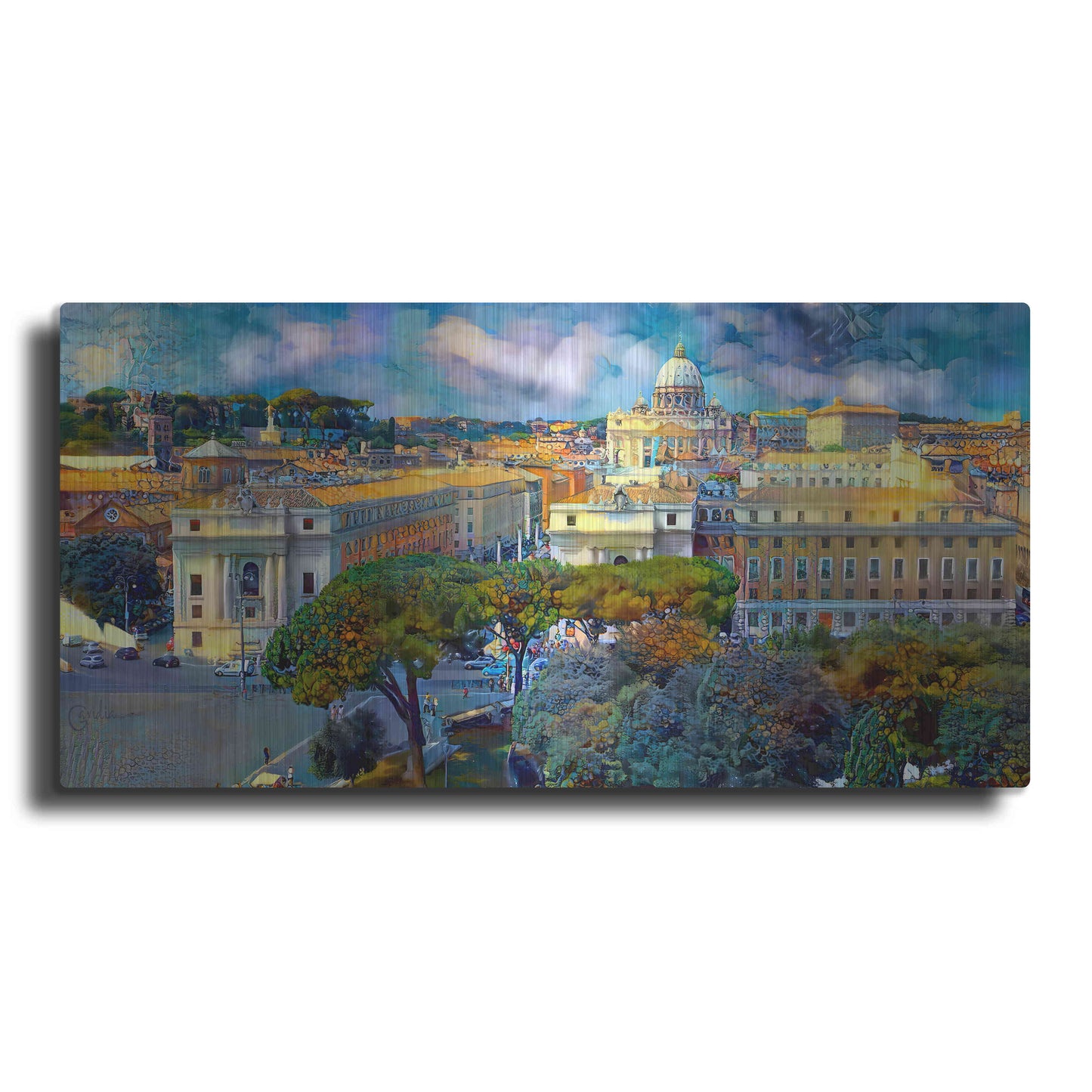 Luxe Metal Art 'Vaticano San Pedro from San Angelo' by Pedro Gavidia, Metal Wall Art